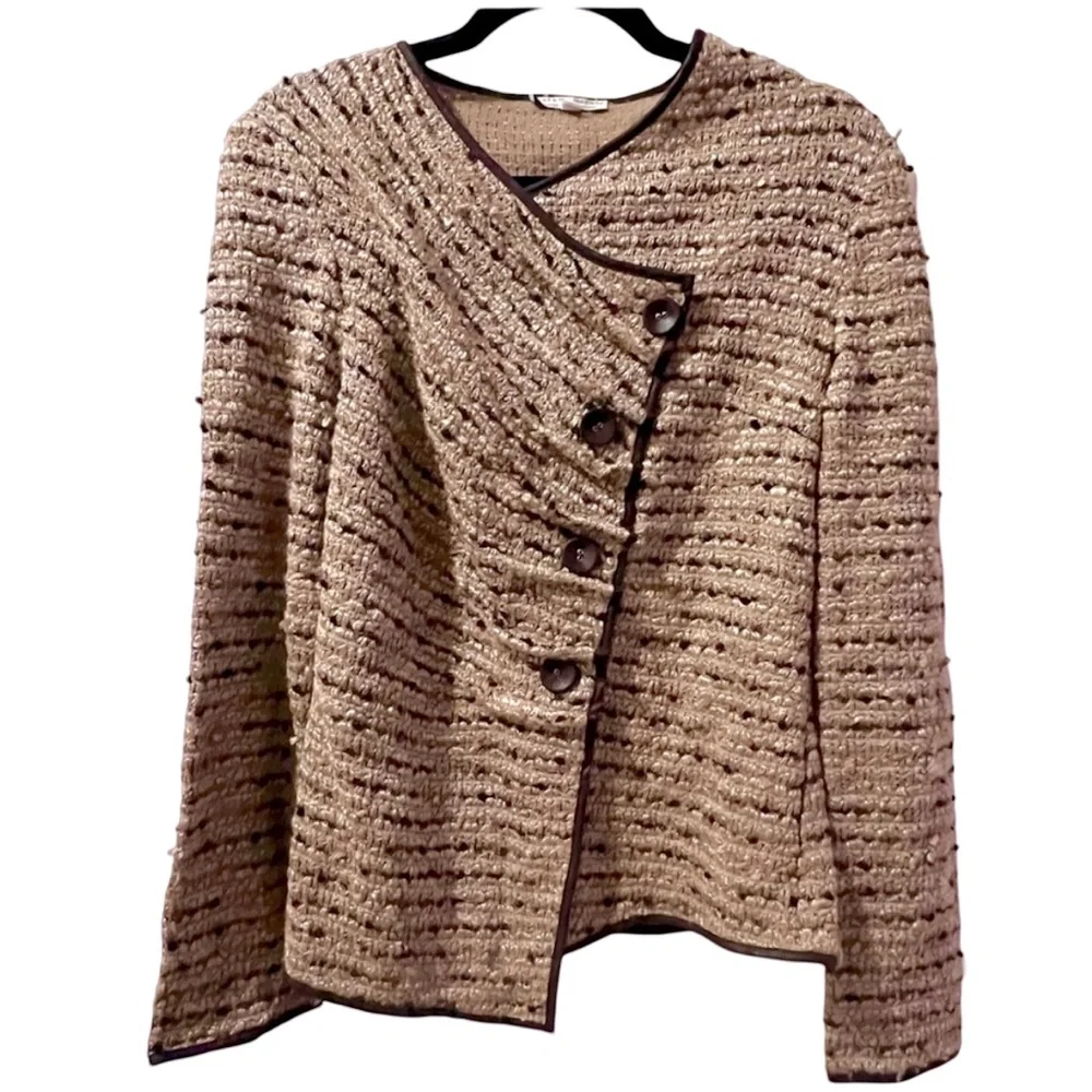 Alberto Makali Asymmetric Sweater Cardigan Boucle Tweed Texture, Button, Large - Picture 3 of 5